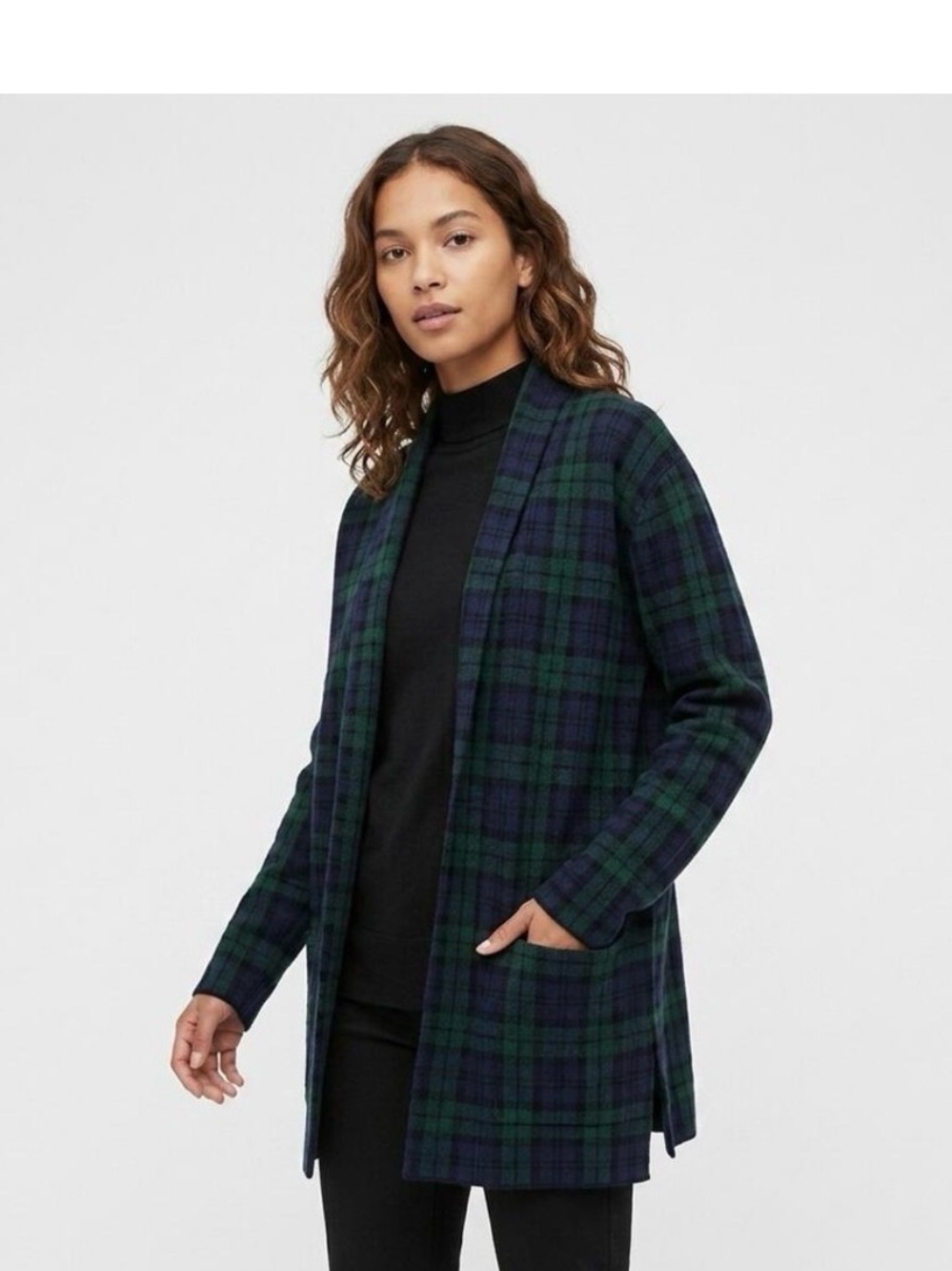 J Crew Plaid Open-Front Knit Cardigan